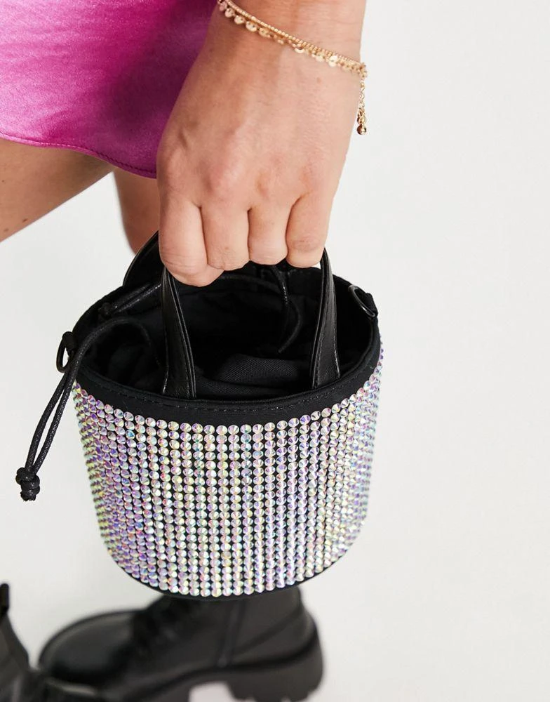 商品Topshop|Topshop ciara diamante bucket bag in silver,价格¥190,第2张图片详细描述