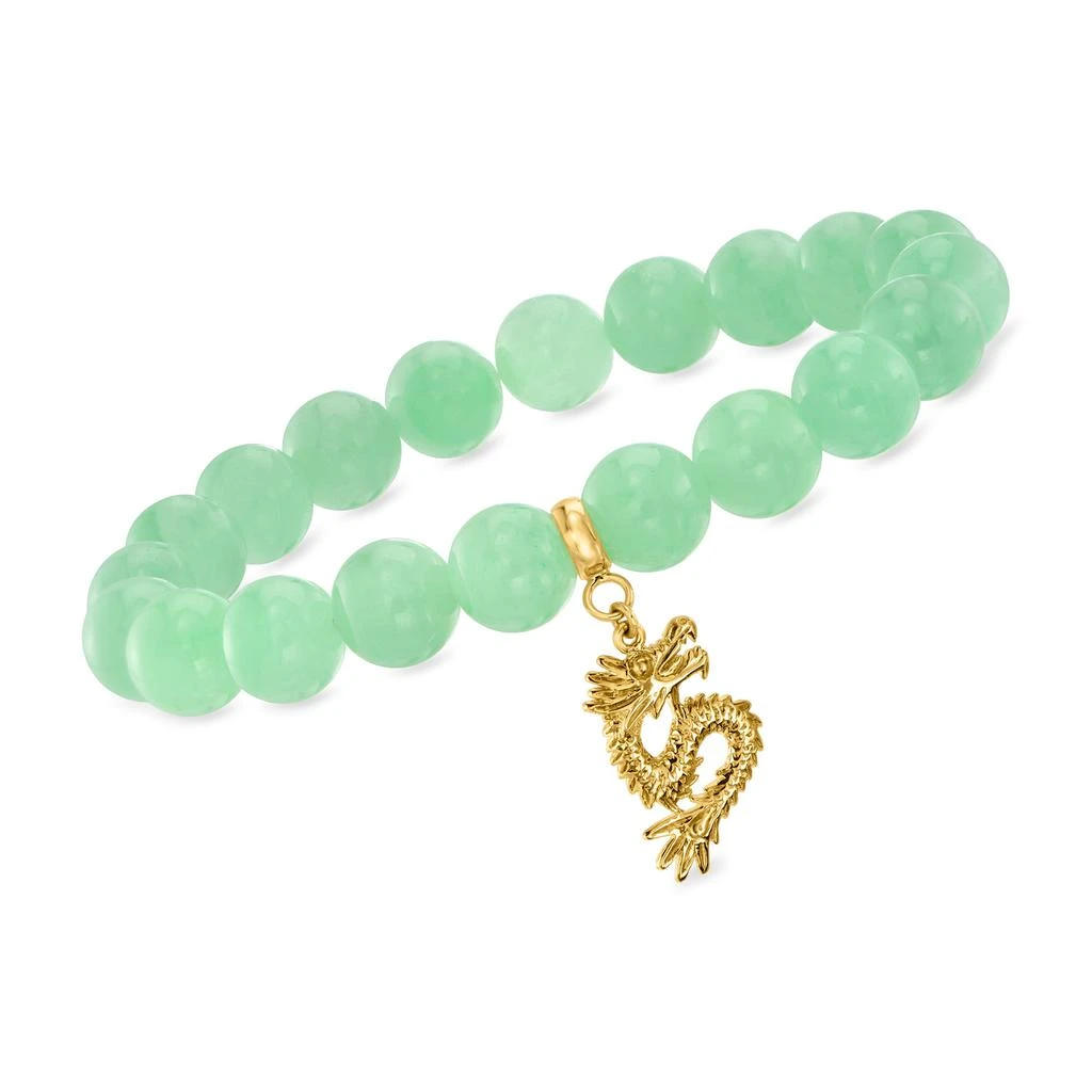 商品Ross-Simons|10-10.5mm Jade Bead Stretch Bracelet With 18kt Gold Over Sterling Dragon Charm,价格¥796,第1张图片