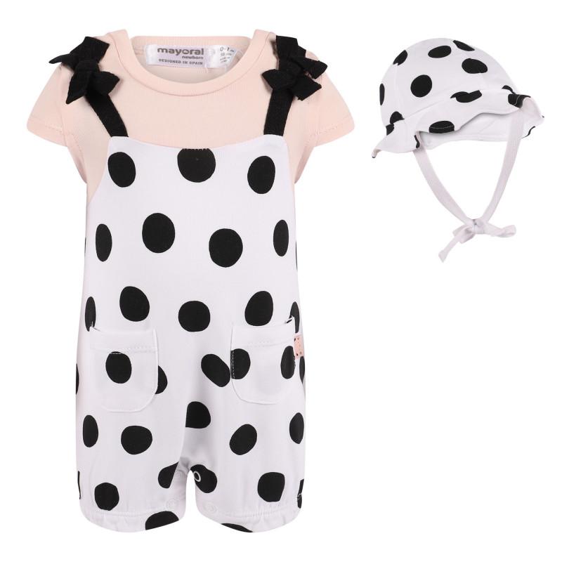 Polka dot set of jumpsuit and baby cap in in pink white and black商品第1张图片规格展示