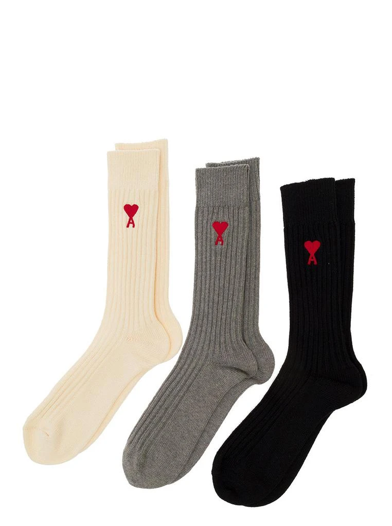 商品AMI|Three-Pack Multicolor Knit Socks with Logo in Cotton Man Ami Alexandre Mattiussi,价格¥820,第2张图片详细描述