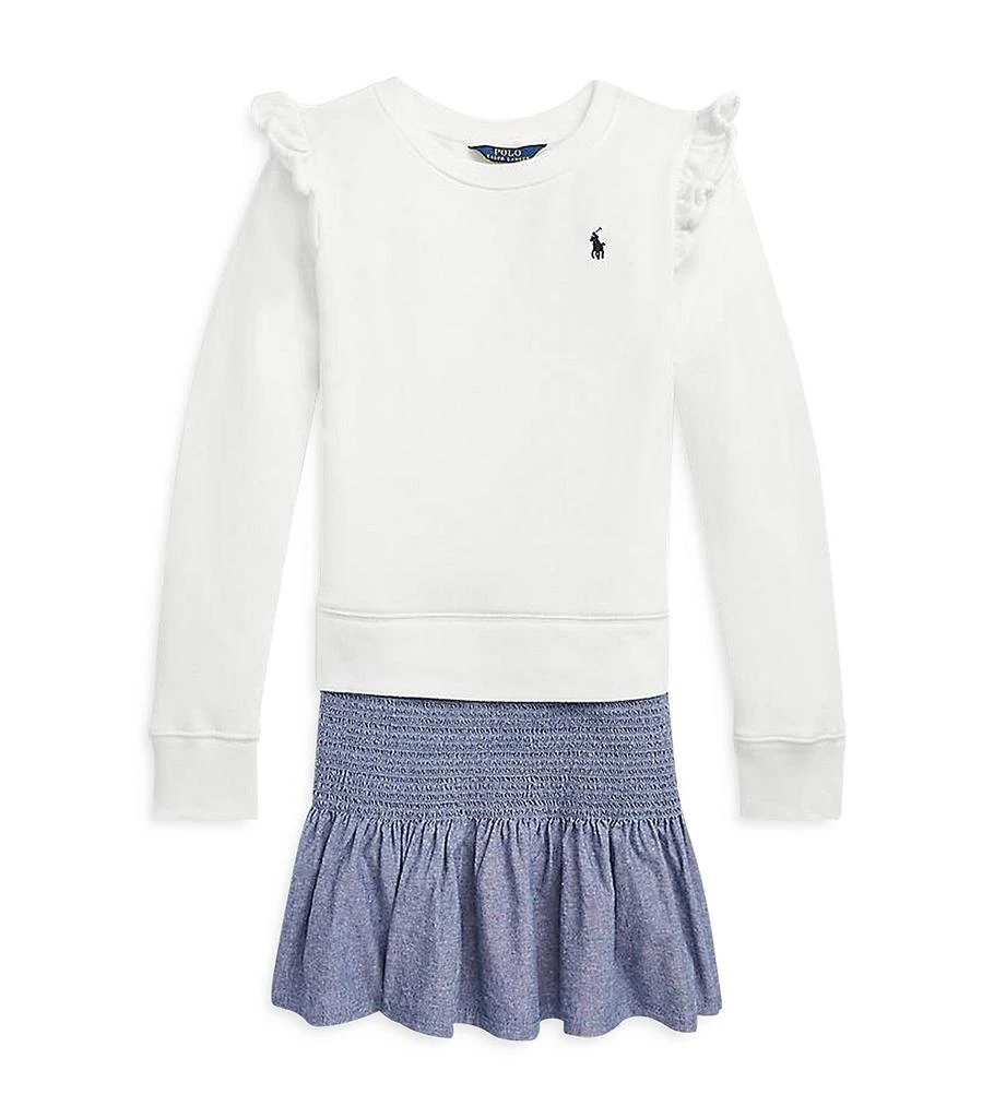 商品Ralph Lauren|Girls' Chambray & Fleece Sweatshirt Dress - Little Kid, Big Kid,价格¥361,第1张图片详细描述