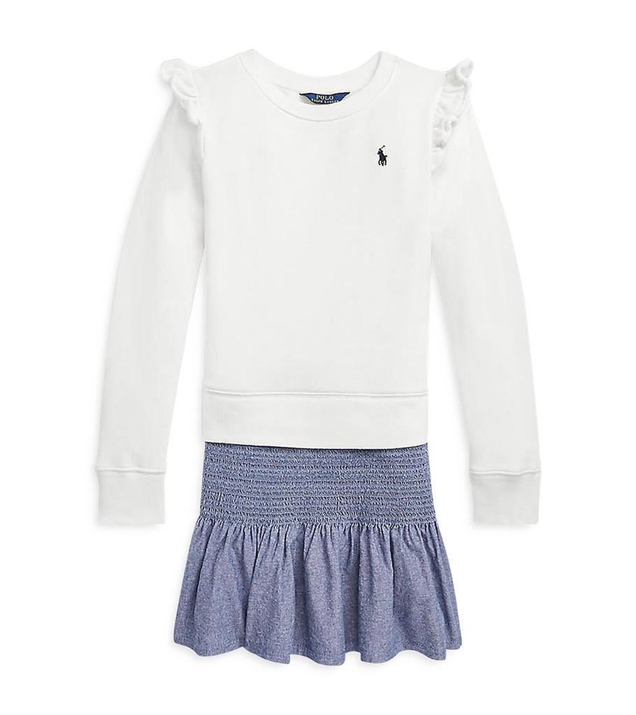 商品Ralph Lauren|Girls' Chambray & Fleece Sweatshirt Dress - Little Kid, Big Kid,价格¥342,第1张图片