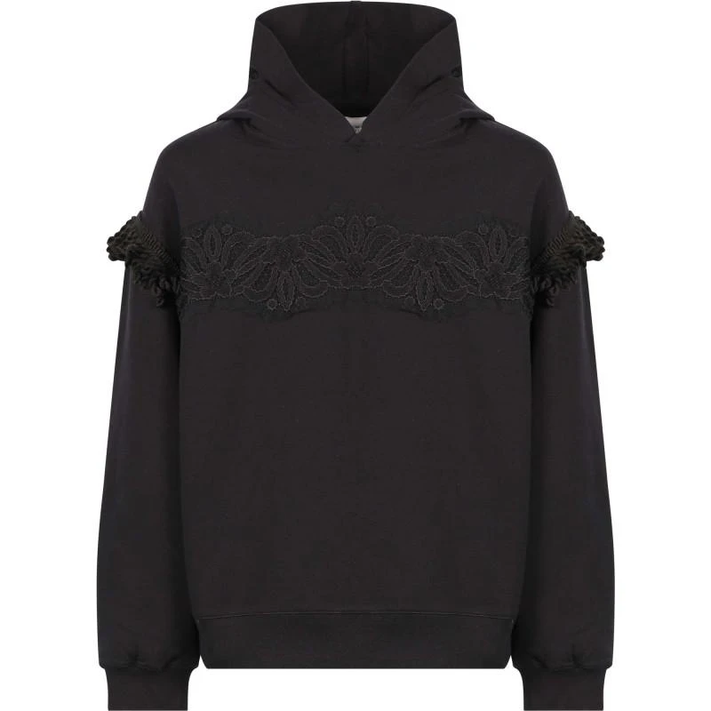 商品Ermanno Scervino Kids|Lace and fringe detailing hoodie in black,价格¥1525,第1张图片