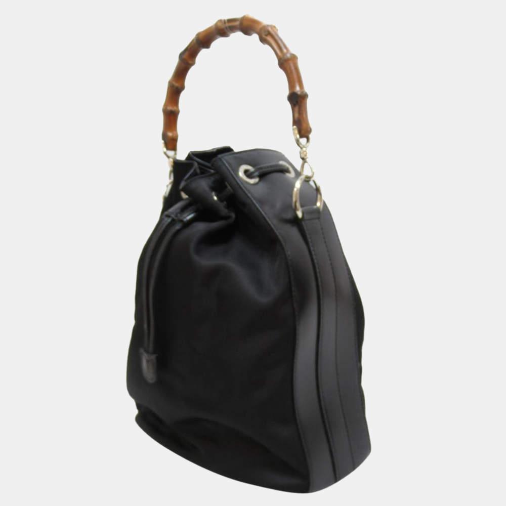 Gucci Black Nylon Bamboo Bucket Bag商品第2张图片规格展示