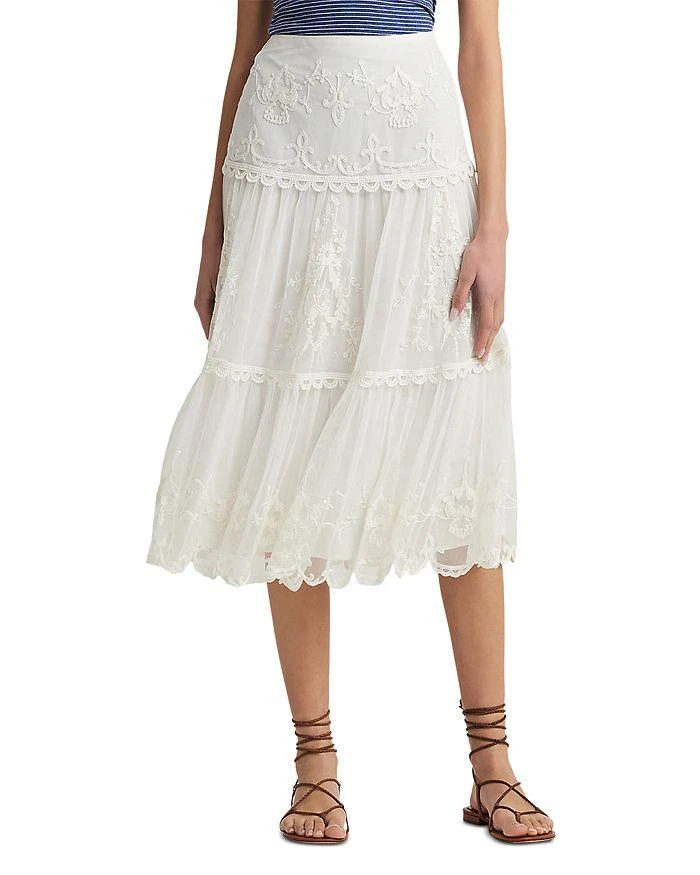 商品Ralph Lauren|Embroidered Mesh Tiered Skirt,价格¥558,第1张图片