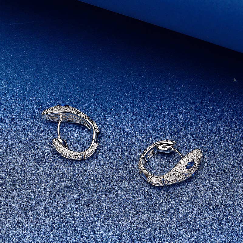 银镶晶钻蛇形设计感耳环女欧美动物圆形耳环（香港仓发货）商品第5张图片规格展示