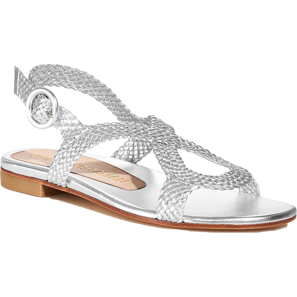 Stuart Weitzman Womens Teodora Leather Woven Slingback Sandals商品第2张图片规格展示