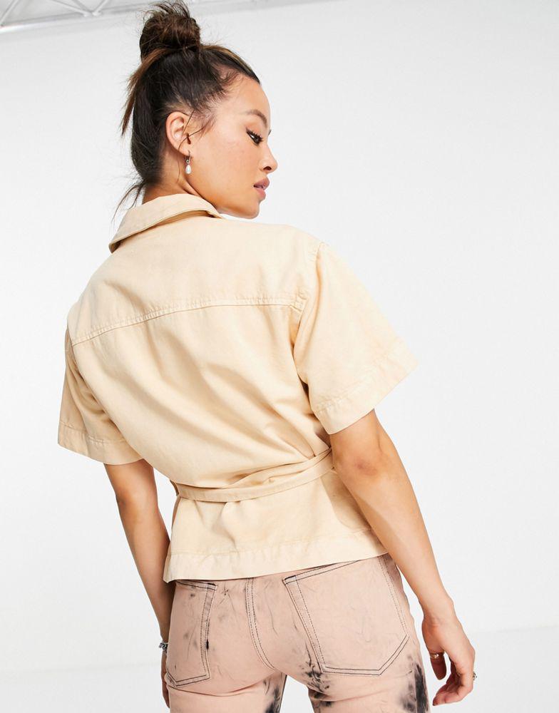 Topshop short sleeved jacket with belt in peach商品第2张图片规格展示