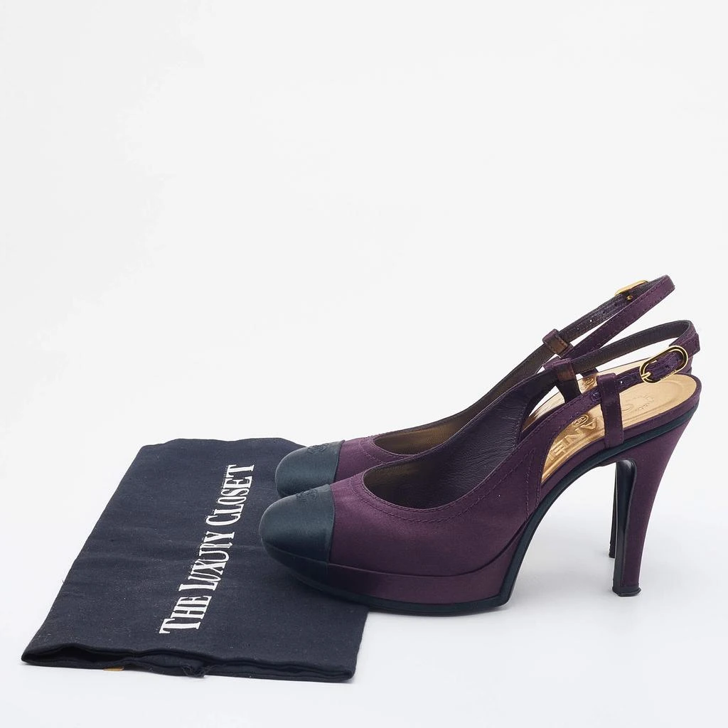 Chanel Purple/Black Satin CC Cap Toe Slingbacks Sandals Size 38 商品