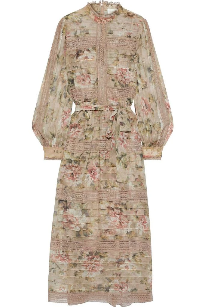 商品Zimmermann|Fleeting Pintuck lace-trimmed floral-print georgette midi dress,价格¥4312,第1张图片