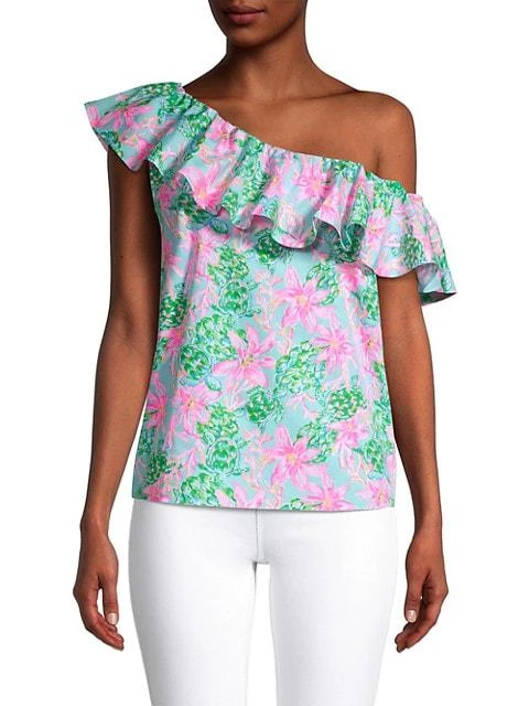 商品Lilly Pulitzer|Zeldie Floral-Printed One-Shoulder Ruffle Top,价格¥810,第3张图片详细描述