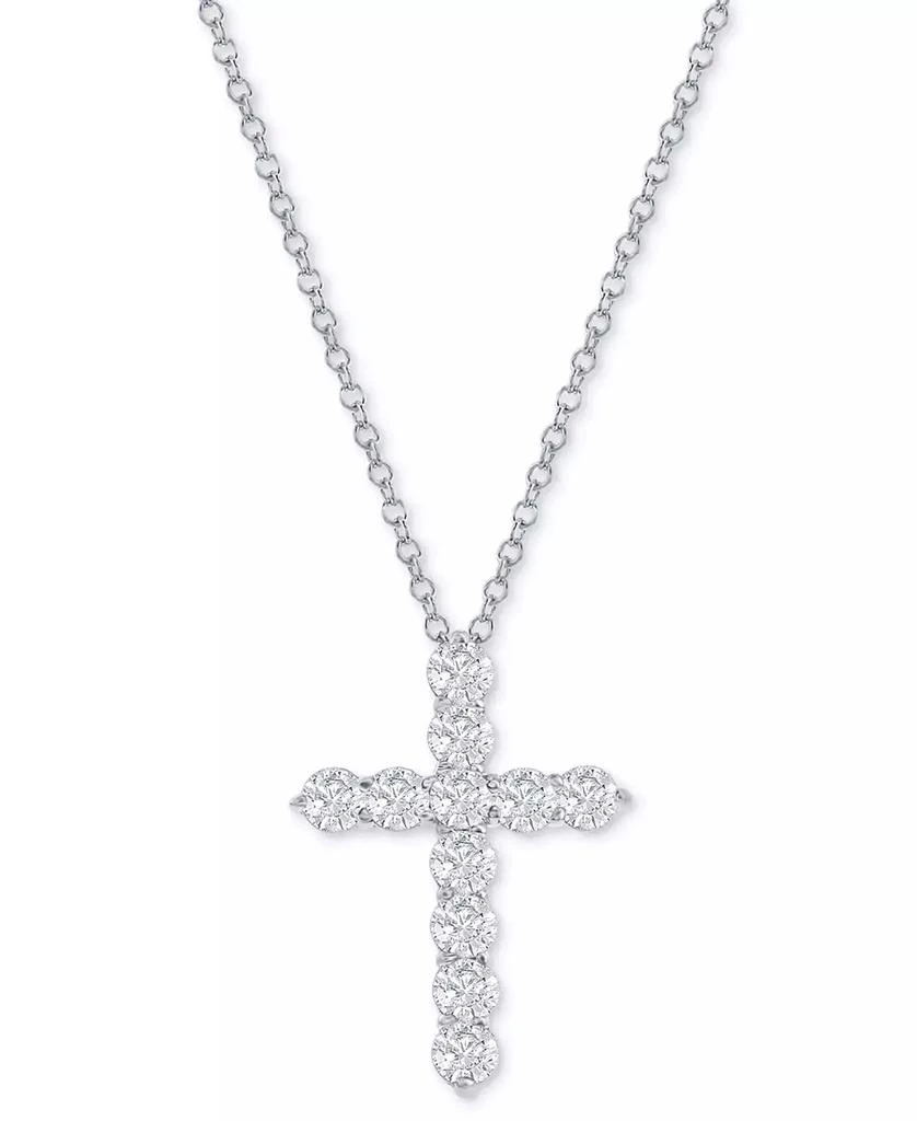 商品Macy's|Diamond Cross Pendant Necklace (1 ct. t.w.) in 14k White or Yellow Gold, 16" + 2" extender,价格¥11256,第1张图片