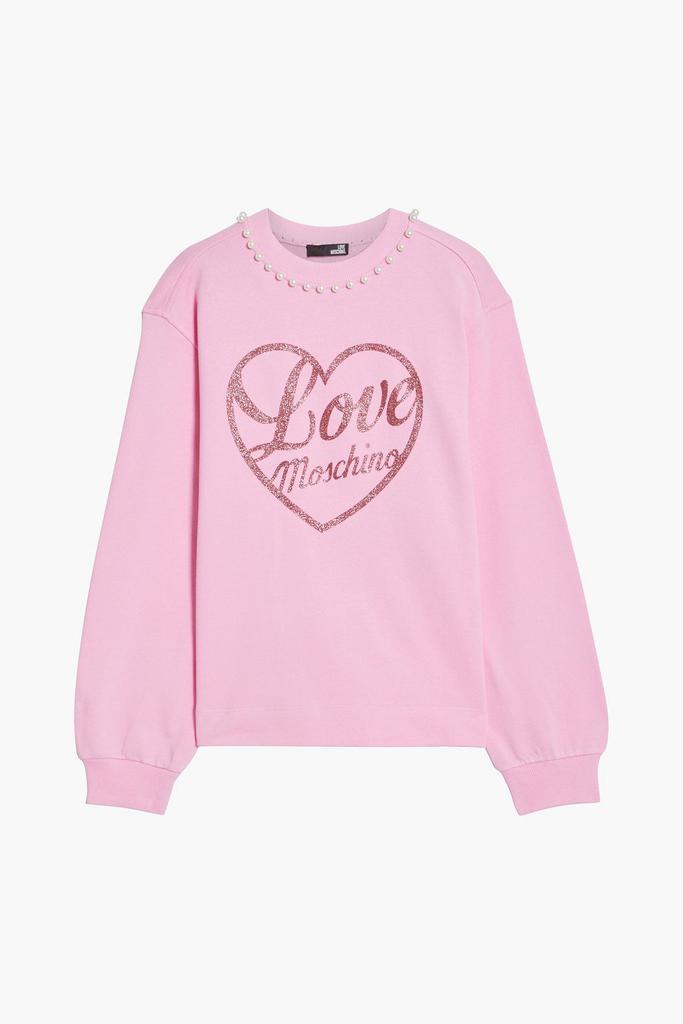 商品Moschino|Faux pearl-embellished glittered French cotton-terry sweatshirt,价格¥437,第1张图片