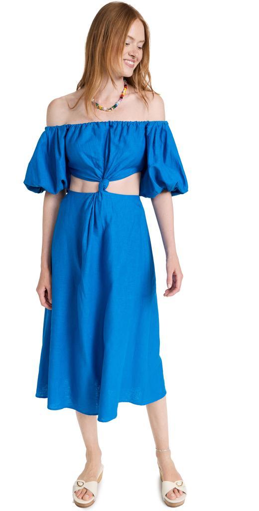 商品Farm Rio|Farm Rio 蓝色中长结饰连衣裙,价格¥726,第1张图片