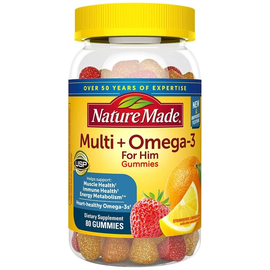 商品Nature Made|Men's Multivitamin + Omega-3 Gummies Lemon, Orange & Strawberry,价格¥159,第1张图片