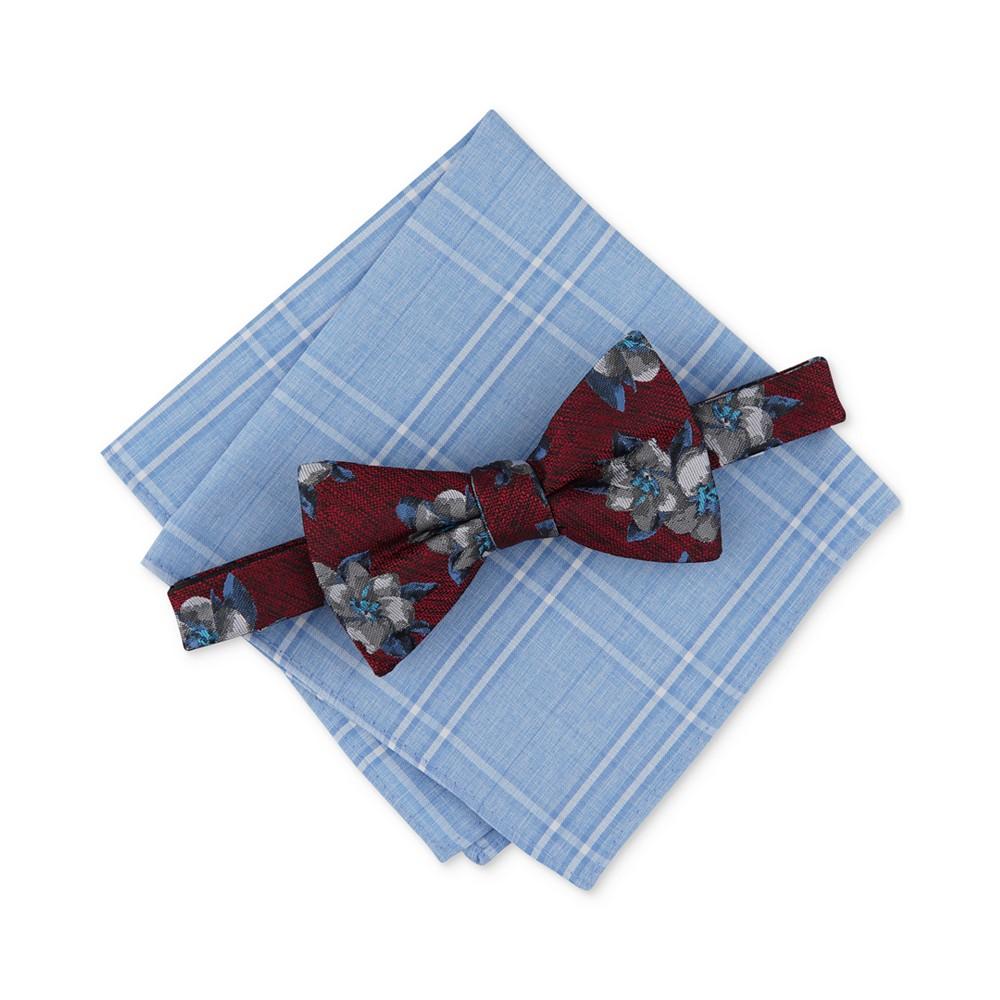 Men's Farfel Floral Pre-Tied Bow Tie & Windowpane Check Pocket Square Set, Created for Macy's商品第1张图片规格展示