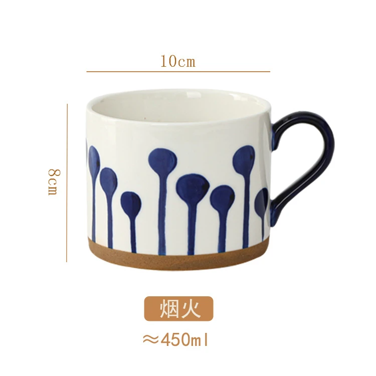 复古手绘粗陶马克杯ins釉下彩中式咖啡杯个性小众陶瓷燕麦杯水杯 商品