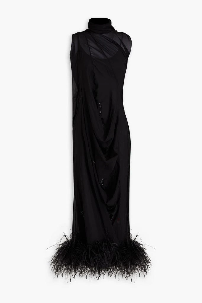 商品MAISON MARGIELA|Feather-trimmed stretch-silk crepe midi dress,价格¥6663,第1张图片