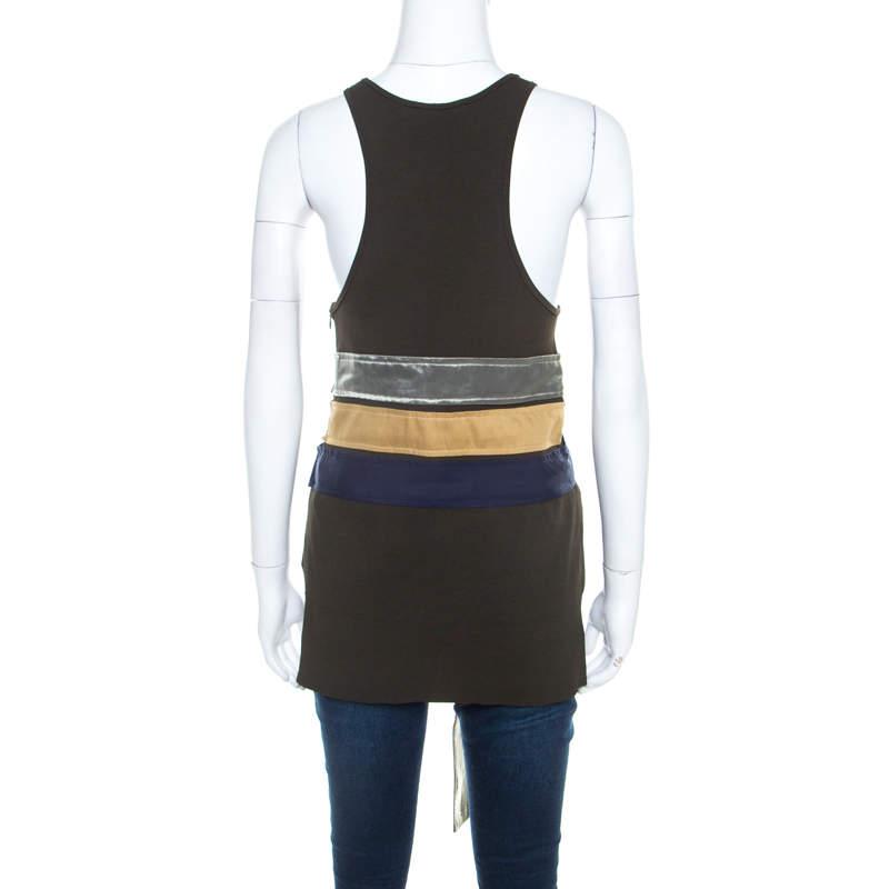 Celine Olive Green Knit Satin Belt Trim  Racer Back Tank Top S商品第3张图片规格展示