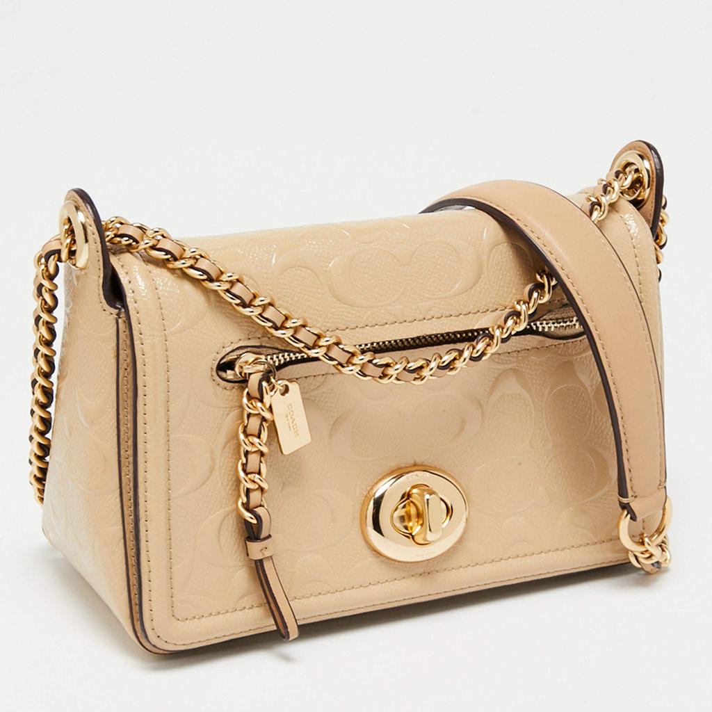 Coach Beige Leather Turn Lock Crossbody Bag商品第3张图片规格展示