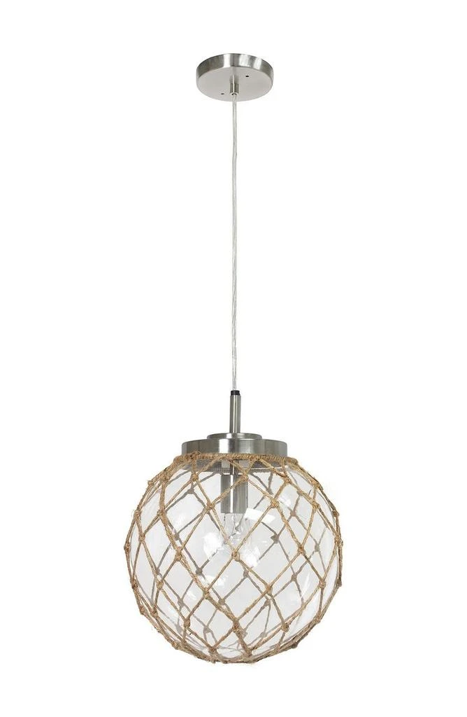 商品LALIA HOME|Buoy Netted Brushed Nickel Coastal Ocean Sea Glass Pendant with Natural Rope - Clear,价格¥933,第1张图片