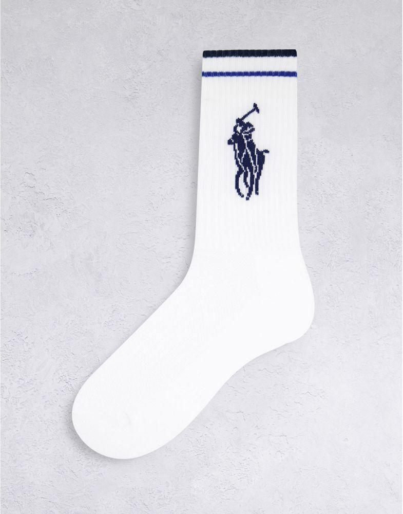 Polo Ralph Lauren 3 pack sport socks in white with stripe and large pony logo商品第4张图片规格展示