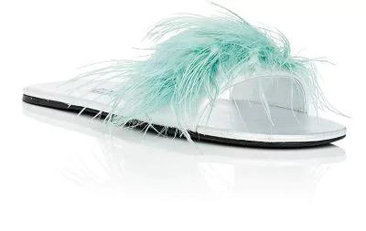 商品Prada|Feather-Embellished Leather Slide Sandals,价格¥3042,第2张图片详细描述