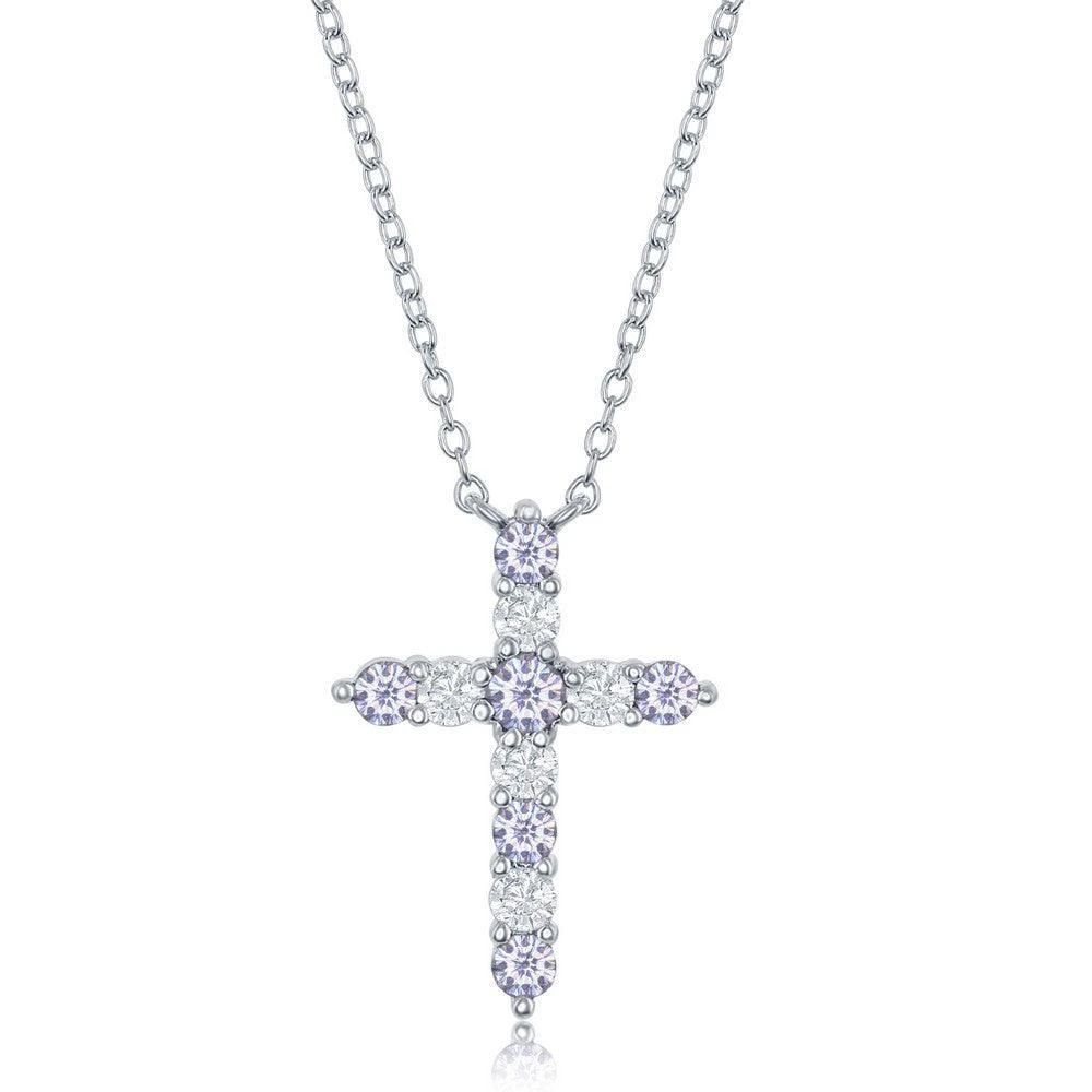 商品Classic|Sterling Silver Lavender CZ June Birthstone Cross Necklace,价格¥214,第1张图片
