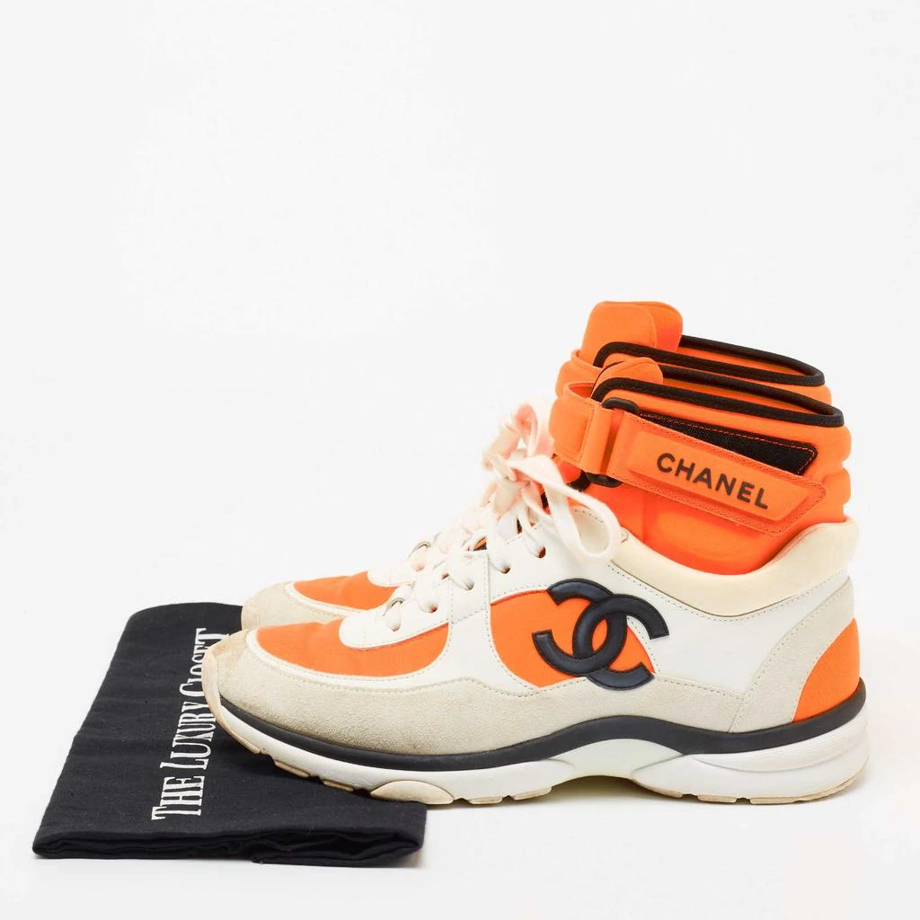 Chanel White/Orange Fabric And Leather CC High Top Sneakers Size 38 商品