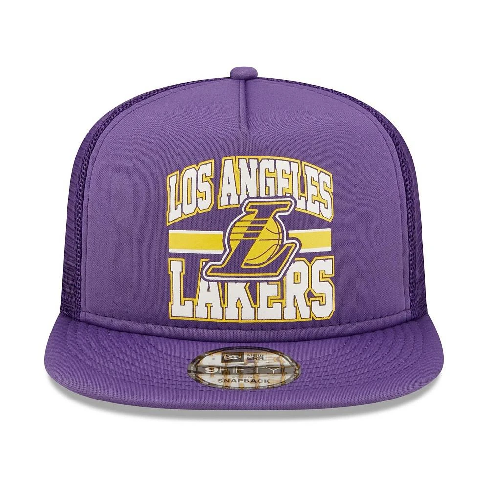 商品New Era|Men's Purple Los Angeles Lakers Logo A-Frame 9Fifty Trucker Snapback Hat,价格¥199,第3张图片详细描述