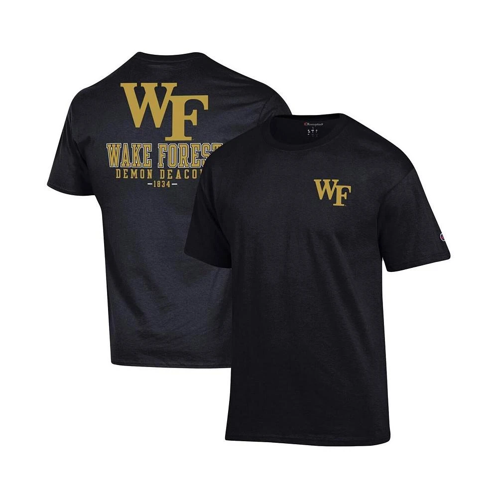 商品CHAMPION|Men's Black Wake Forest Demon Deacons Stack 2-Hit T-shirt,价格¥258,第1张图片