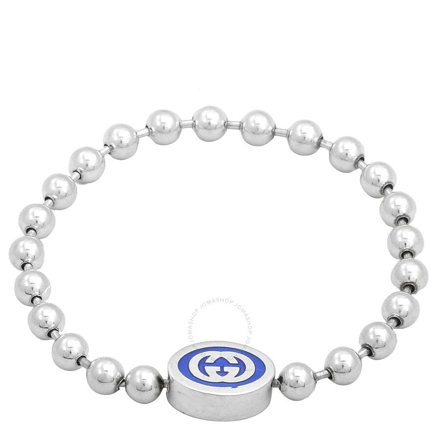 商品Gucci|Gucci Interlocking G Boule Chain Sterling Silver Blue Enamel Bracelet, Size 16 - Yba753437001,价格¥2456,第1张图片