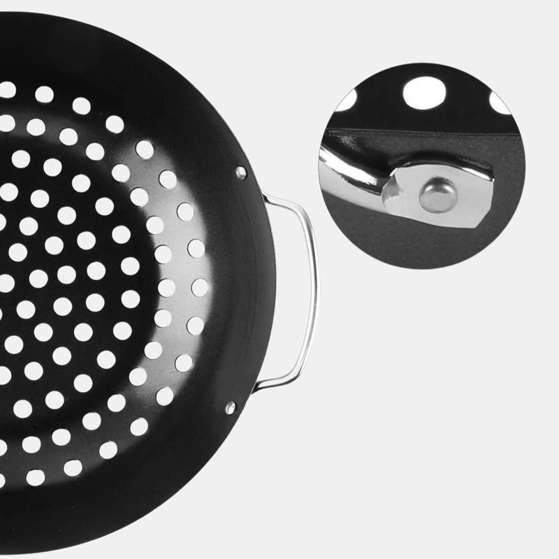 商品Vigor|High Quality Round Grill Wok With Handle For Big Green Egg Veggie Basket Bbq Accessory Barbecue Bulk 3 Sets 3 PACK,价格¥476,第2张图片详细描述