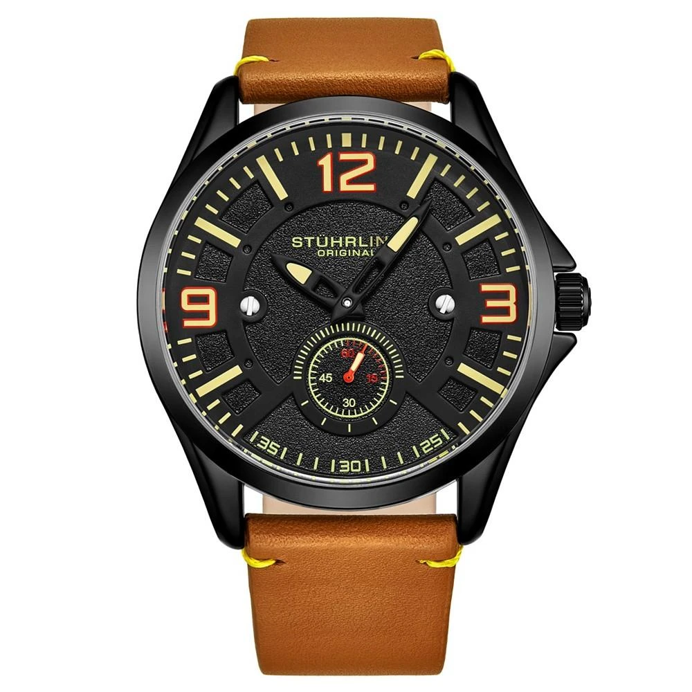 商品Stuhrling|Men's Tan Leather Strap Watch 43mm,价格¥836,第1张图片