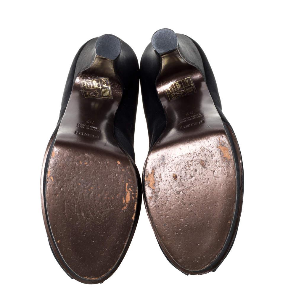 Fendi Black Satin Platform Peep Toe Lace Up Ankle Booties Size 37商品第6张图片规格展示