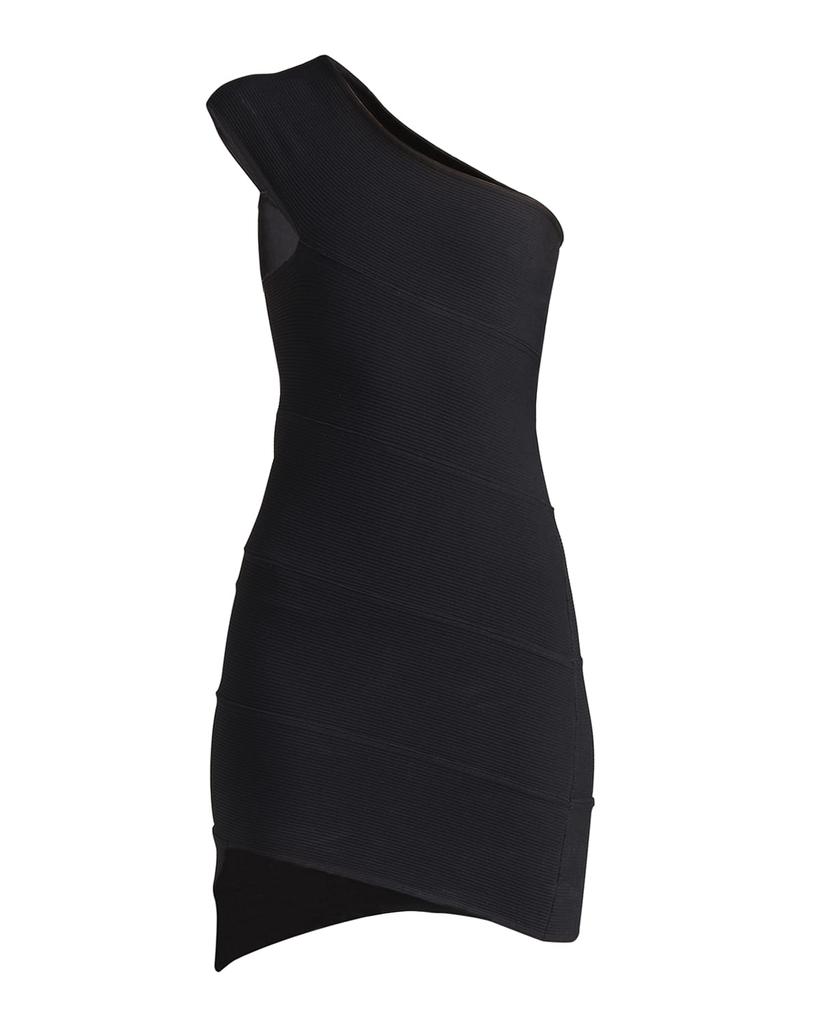 One-Shoulder Rib Spiral Bandage Mini Dress商品第2张图片规格展示