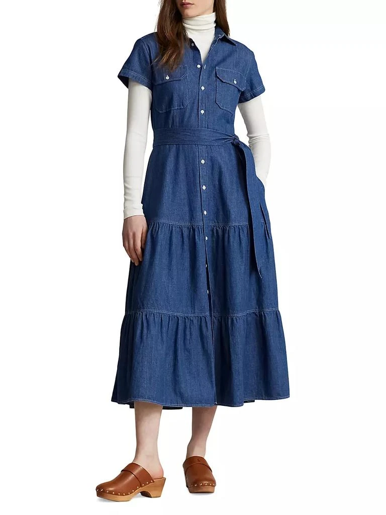 商品Ralph Lauren|Belted Tiered Denim Shirtdress,价格¥1844,第2张图片详细描述