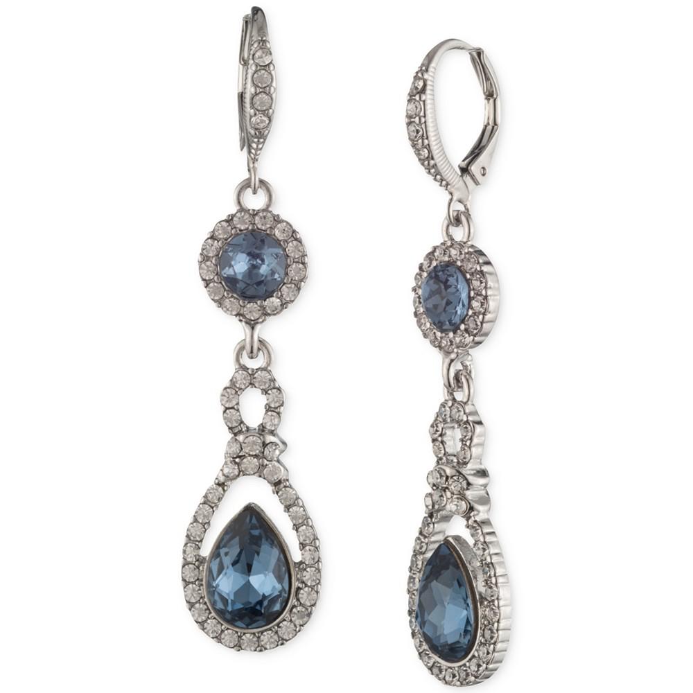 Silver-Tone Pavé Crystal & Blue Crystal Double Drop Earrings商品第1张图片规格展示
