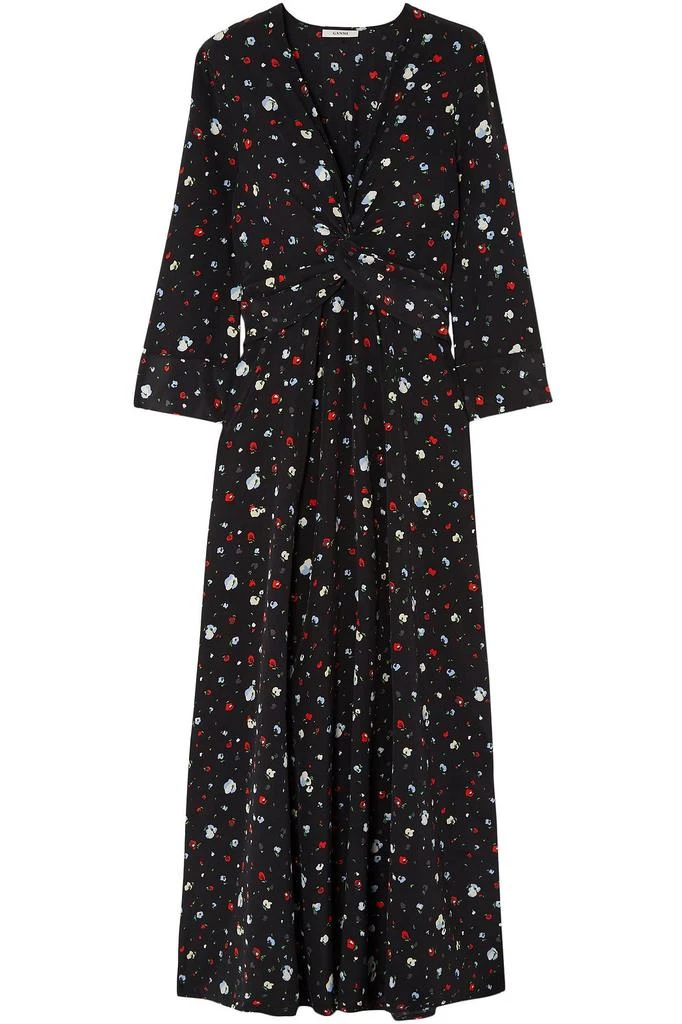 商品Ganni|Twist-front floral-print washed-silk maxi dress,价格¥676,第1张图片