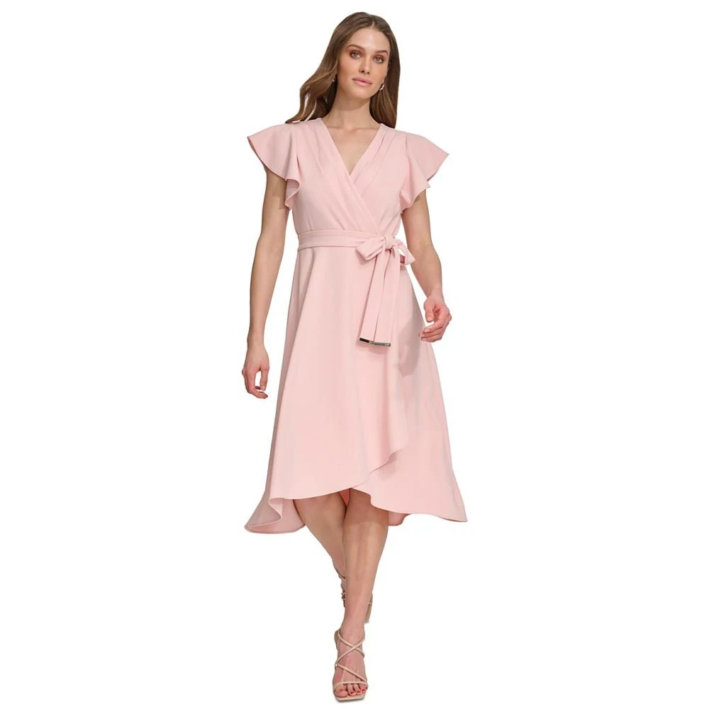 商品DKNY|Women's Flutter-Sleeve Tie-Waist Faux-Wrap Dress,价格¥599,第1张图片