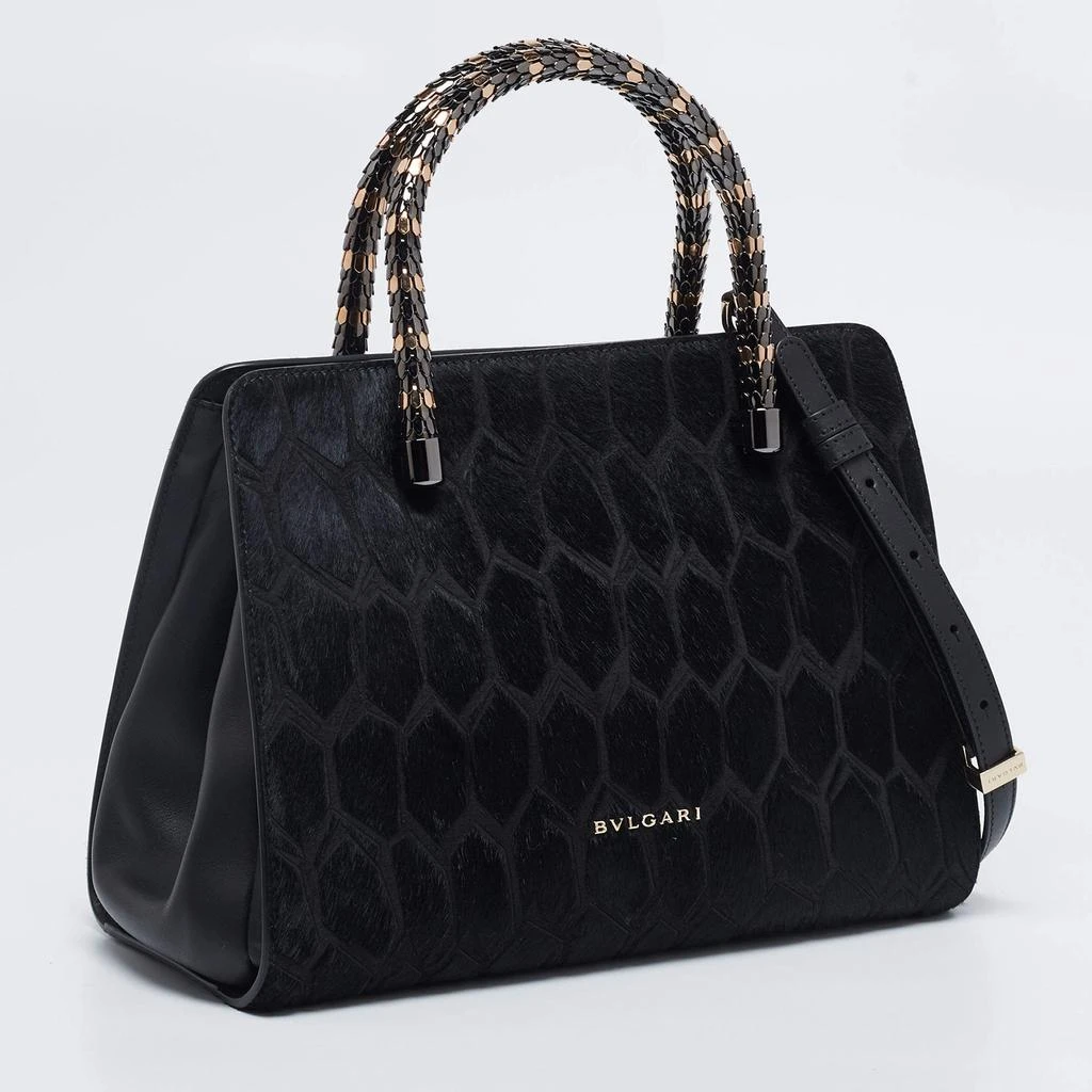 商品[二手商品] BVLGARI|Bvlgari Black Leather and Calf Hair Serpenti Scaglie Tote,价格¥7945,第3张图片详细描述