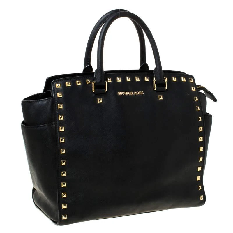 商品[二手商品] Michael Kors|Michael Michael Kors Black Leather Medium Selma Studded Tote,价格¥995,第3张图片详细描述