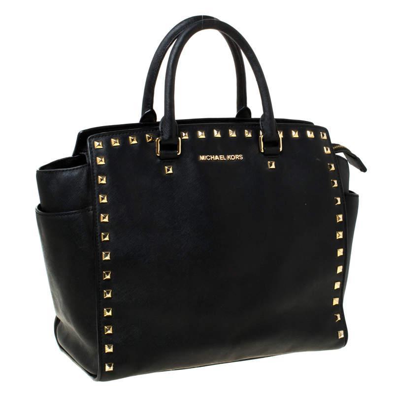 商品[二手商品] Michael Kors|Michael Michael Kors Black Leather Medium Selma Studded Tote,价格¥1226,第5张图片详细描述