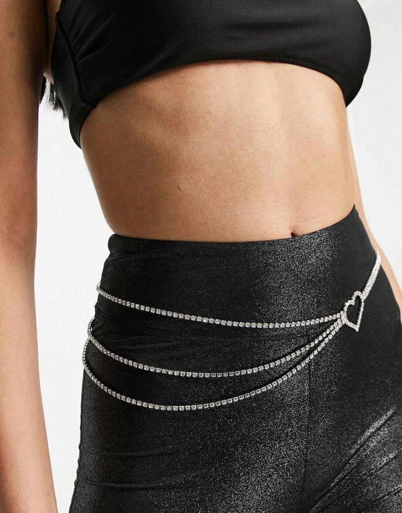商品ASOS|ASOS DESIGN belly chain with crystal heart drape detail in silver tone,价格¥56,第4张图片详细描述