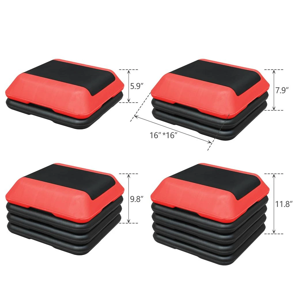商品Streamdale Furniture|Streamdale Height-Adjustable Step Aerobics Platform Fitness Equipment Stepper Trainer Exercise Step Platform with 4 Riser Red,价格¥793,第5张图片详细描述