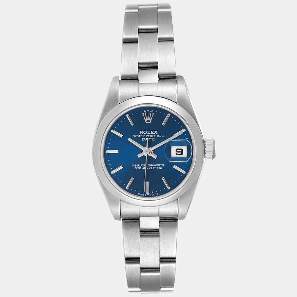 商品[二手商品] Rolex|Rolex Blue Stainless Steel Oyster Perpetual Date 69160 Women's Wristwatch 26 mm,价格¥34948,第3张图片详细描述