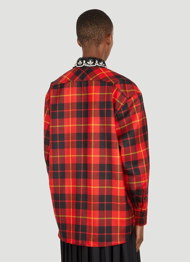 商品Gucci|Beaded Collar Check Shirt in Red,价格¥14845,第6张图片详细描述