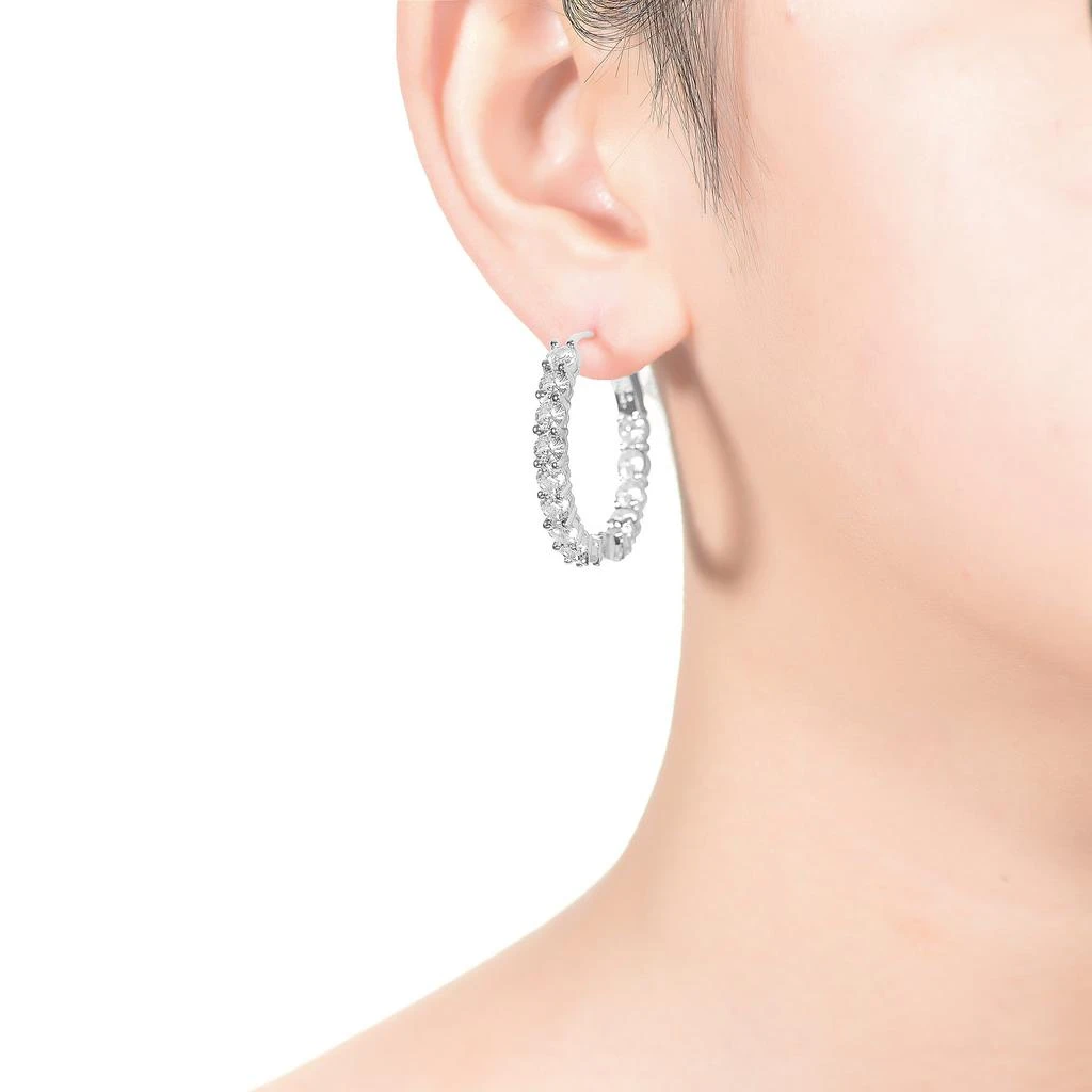 商品Rachel Glauber|Rg White Gold Plated with Diamond Cubic Zirconia Inside Out Hoop Earrings,价格¥207,第2张图片详细描述