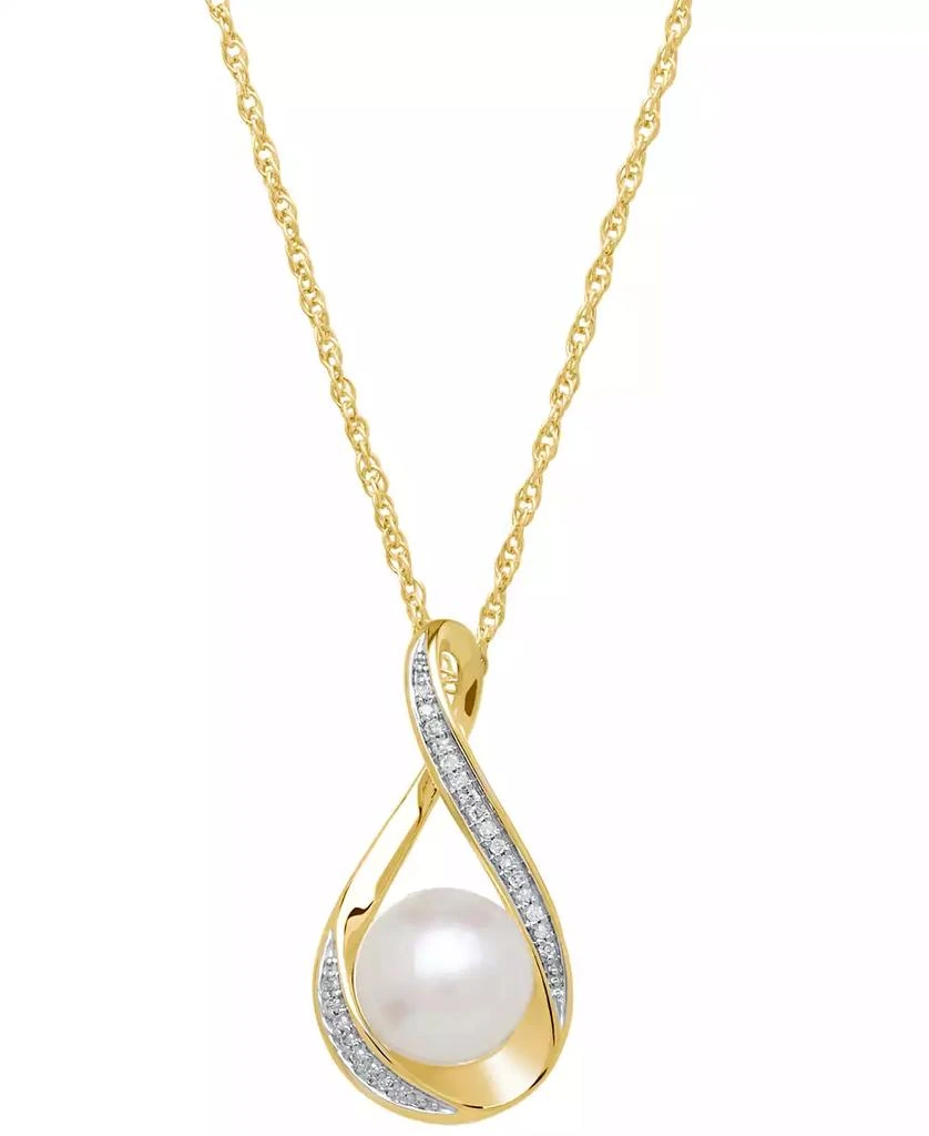 商品Macy's|Cultured Freshwater Pearl (9mm) and Diamond Accent Pendant 18" Necklace in 14k Gold,价格¥2611,第1张图片