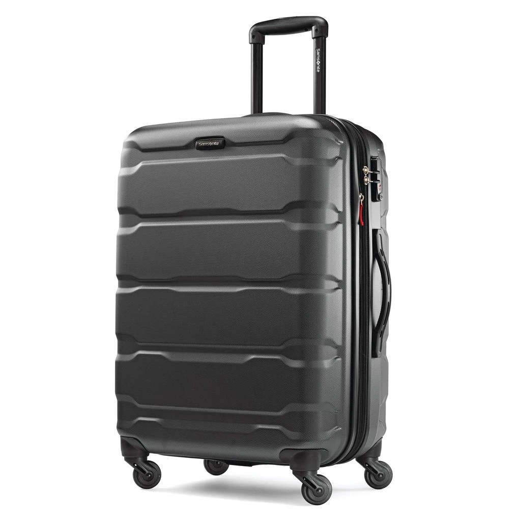 商品Samsonite|Samsonite Omni PC Hardside Expandable Luggage with Spinner Wheels, Checked-Medium 24-Inch, Black,价格¥749,第1张图片